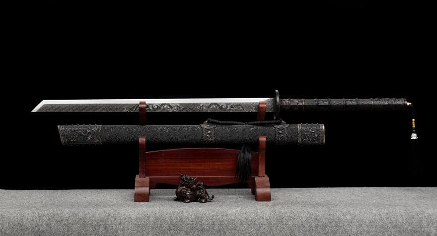 Handmade Gnarled Dragon High Manganese Steel Carve flowers Chinese Sword - Tophatter Daily Deals