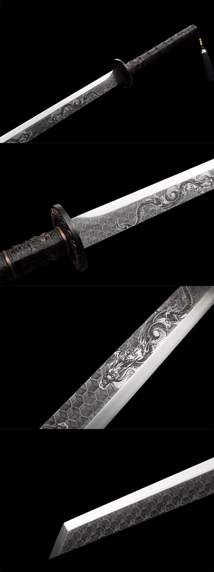 Handmade Gnarled Dragon High Manganese Steel Carve flowers Chinese Sword - Tophatter Daily Deals