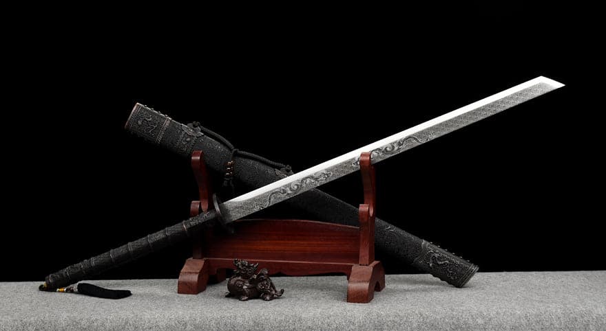 Handmade Gnarled Dragon High Manganese Steel Carve flowers Chinese Sword - Tophatter Daily Deals