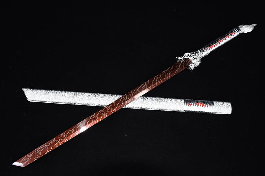 Handmade High Carbon Steel Inferno Thunderwolf Chinese Sword With Red Blade - Tophatter Daily Deals
