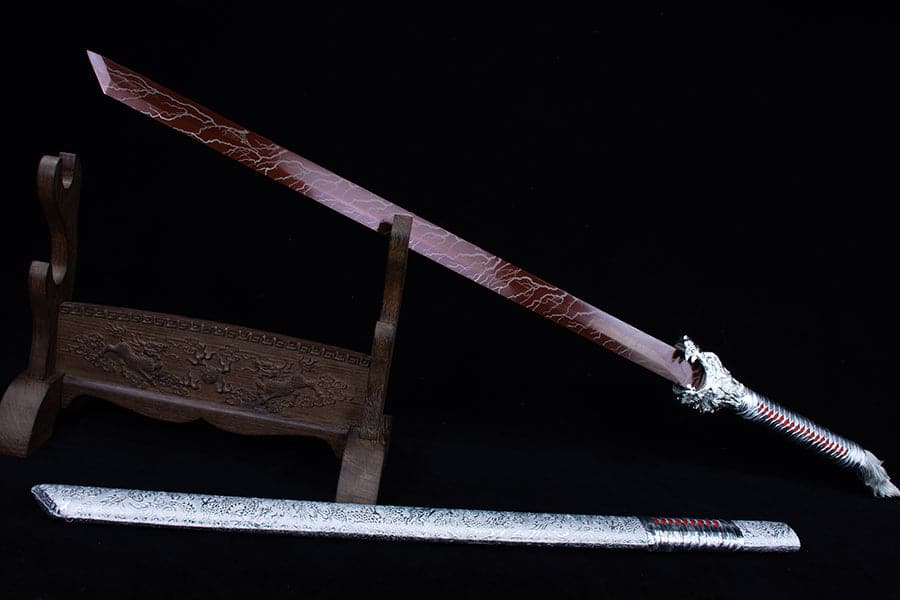 Handmade High Carbon Steel Inferno Thunderwolf Chinese Sword With Red Blade - Tophatter Daily Deals