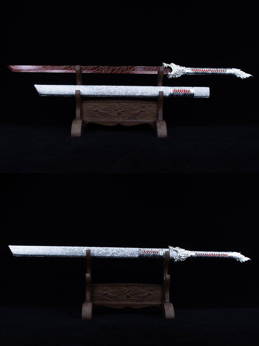 Handmade High Carbon Steel Inferno Thunderwolf Chinese Sword With Red Blade - Tophatter Daily Deals