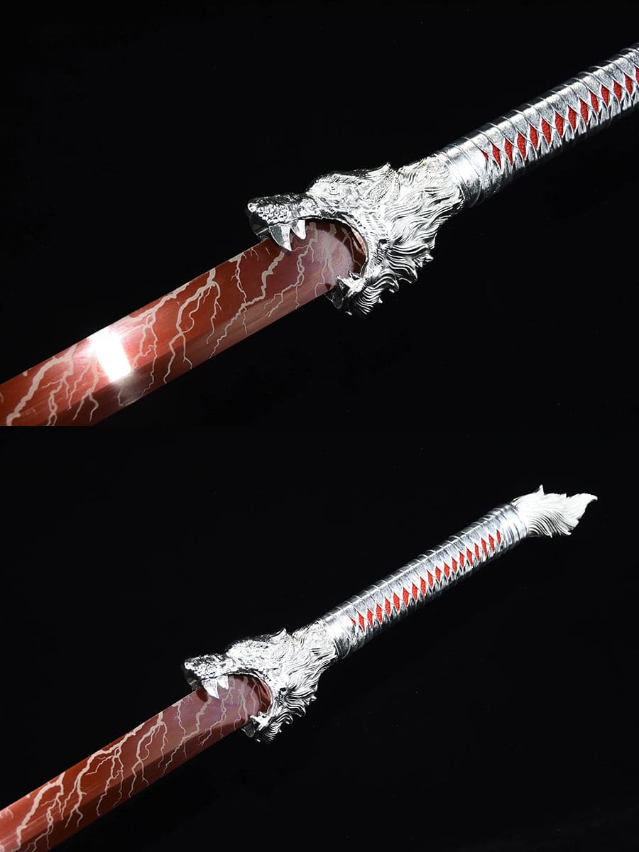 Handmade High Carbon Steel Inferno Thunderwolf Chinese Sword With Red Blade - Tophatter Daily Deals
