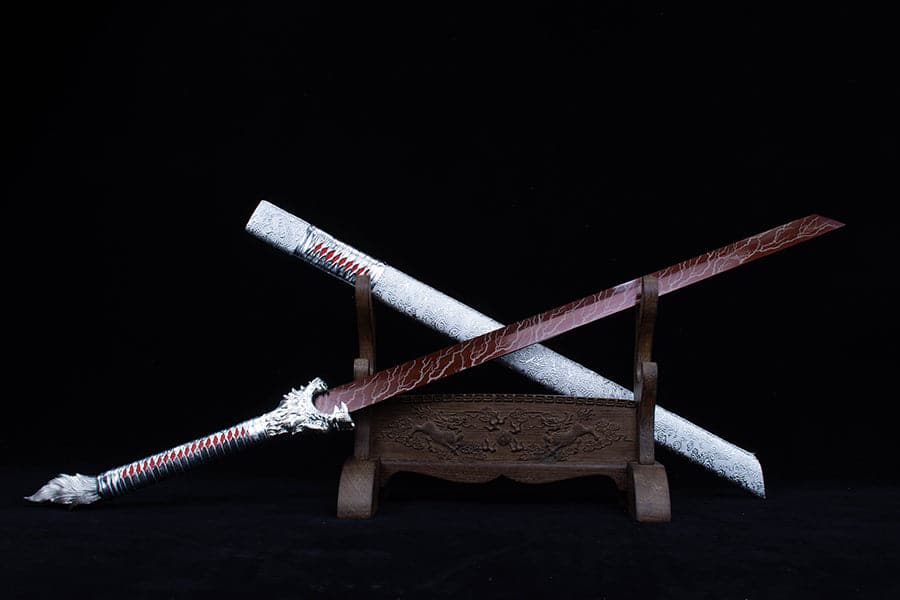 Handmade High Carbon Steel Inferno Thunderwolf Chinese Sword With Red Blade - Tophatter Daily Deals
