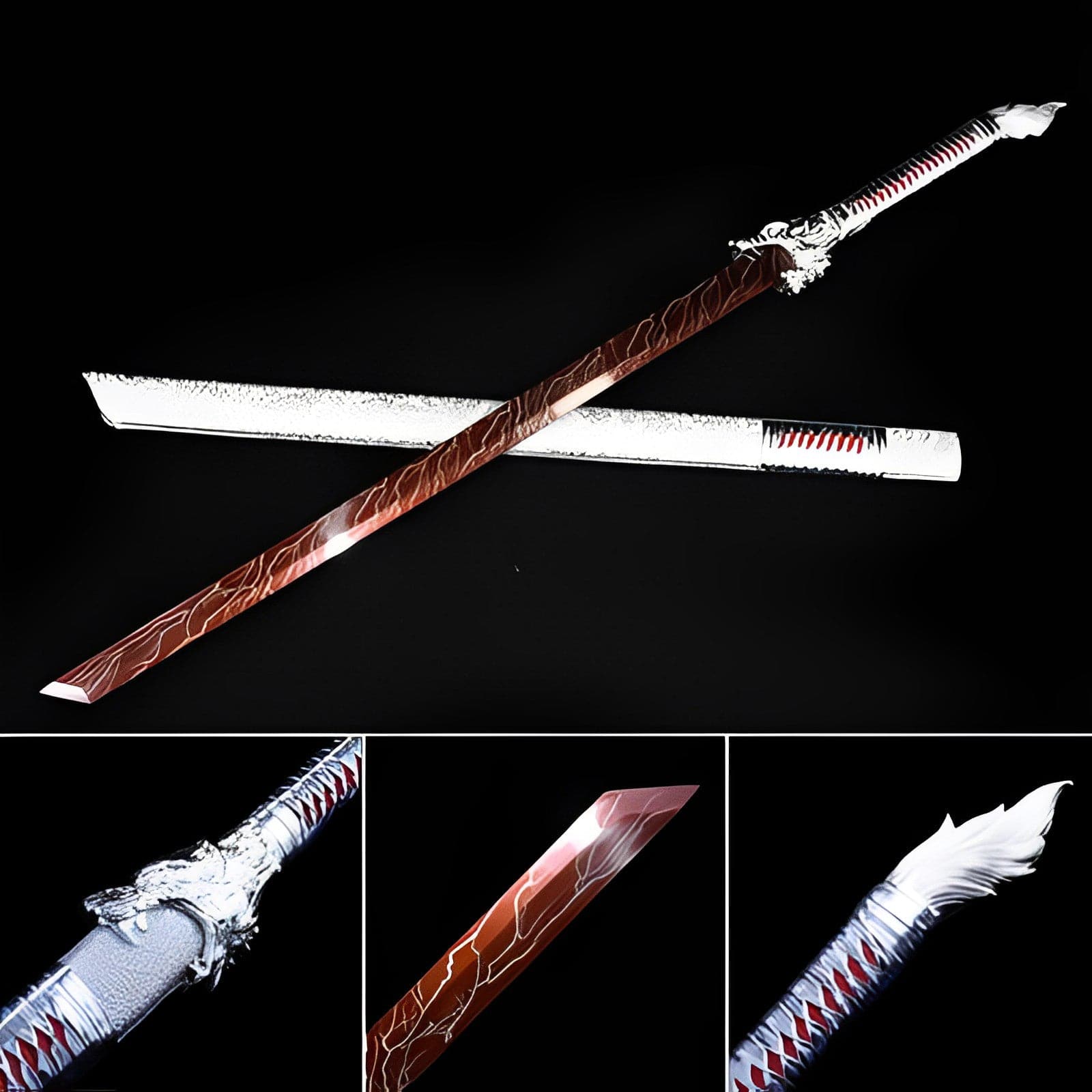 Handmade High Carbon Steel Inferno Thunderwolf Chinese Sword With Red Blade - Tophatter Daily Deals