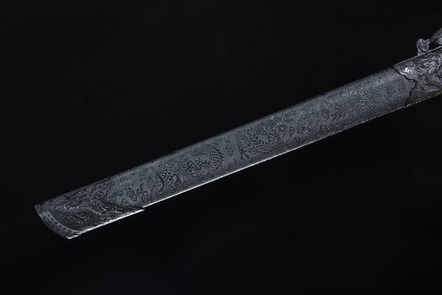 Handmade High Manganese Steel Ink Dragon Chinese Sword With black Sheath - Tophatter Daily Deals