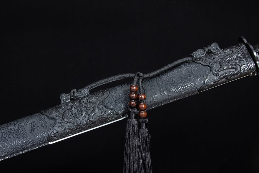 Handmade High Manganese Steel Ink Dragon Chinese Sword With black Sheath - Tophatter Daily Deals
