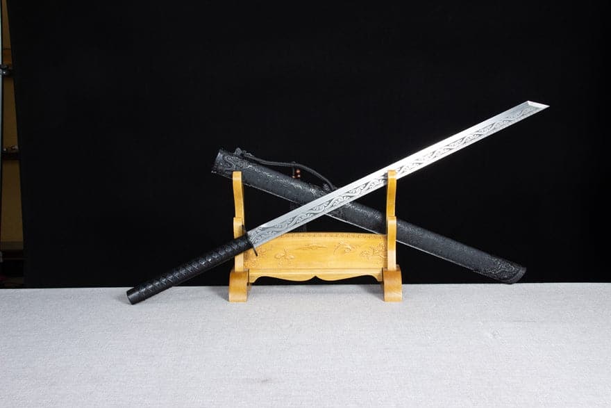 Handmade High Manganese Steel Ink Dragon Chinese Sword With black Sheath - Tophatter Daily Deals