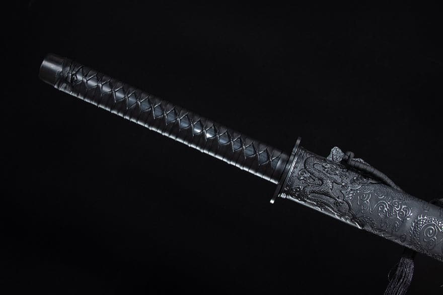 Handmade High Manganese Steel Ink Dragon Chinese Sword With black Sheath - Tophatter Daily Deals