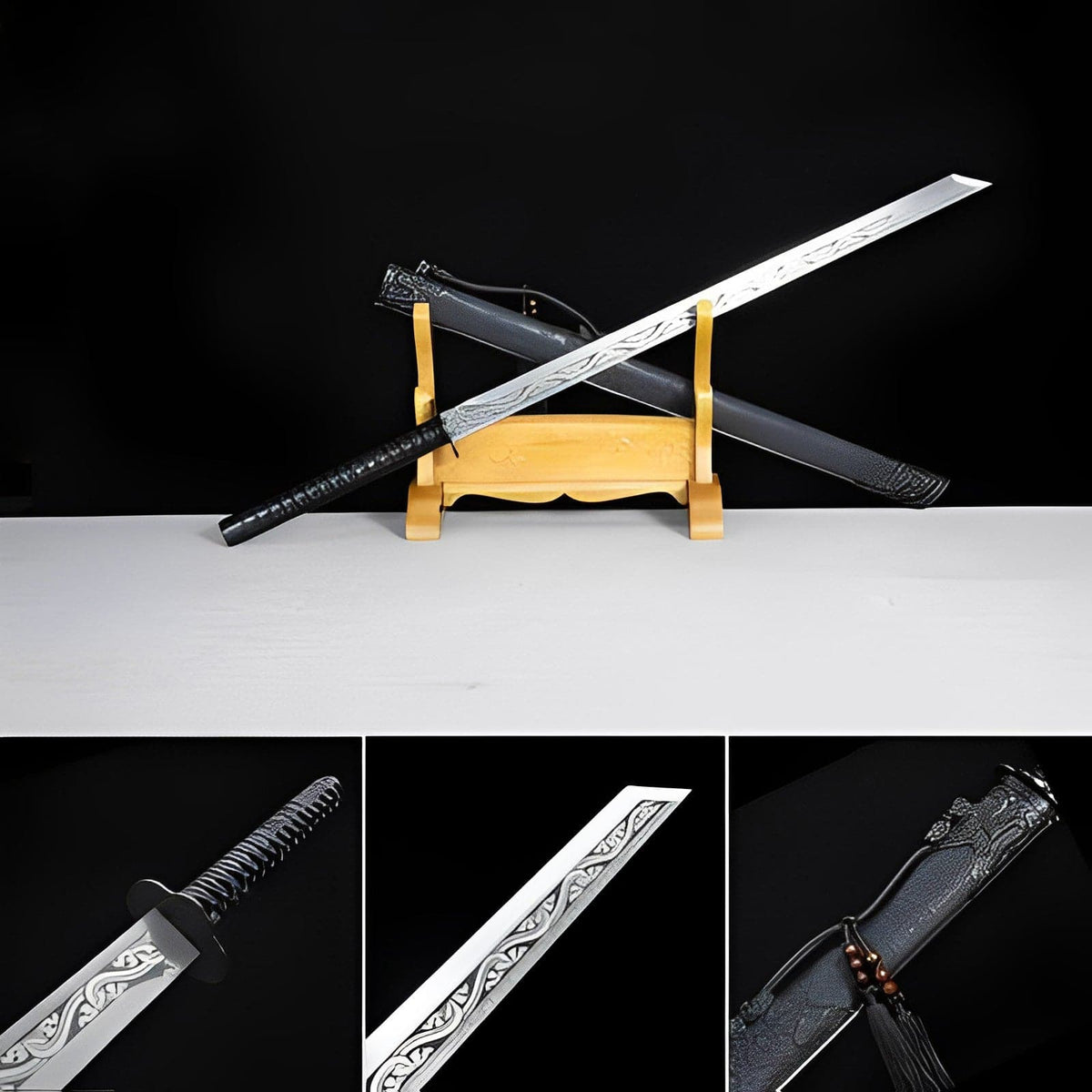 Handmade High Manganese Steel Ink Dragon Chinese Sword With black Sheath - Tophatter Daily Deals