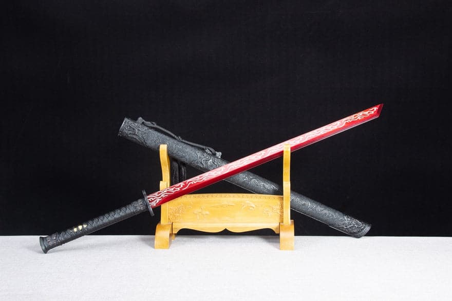 Handmade High Manganese Steel Red Flame Chinese Sword With Red Blade - Tophatter Daily Deals