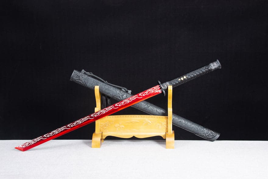 Handmade High Manganese Steel Red Flame Chinese Sword With Red Blade - Tophatter Daily Deals