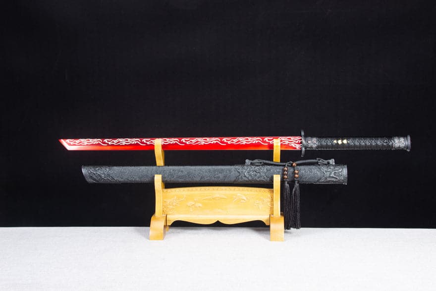 Handmade High Manganese Steel Red Flame Chinese Sword With Red Blade - Tophatter Daily Deals