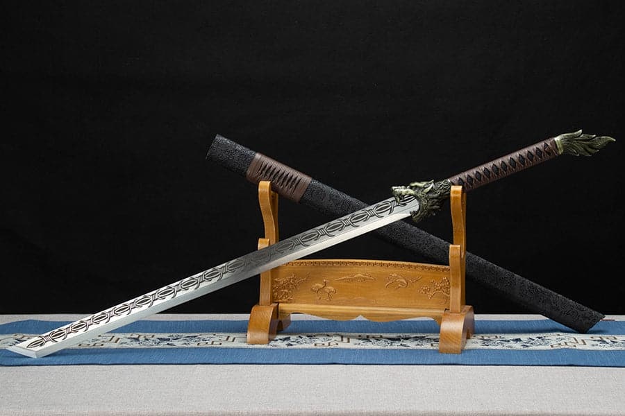 Handmade High Manganese Steel Thorny Dire Wolf Chinese Sword With Black Sheath - Tophatter Daily Deals