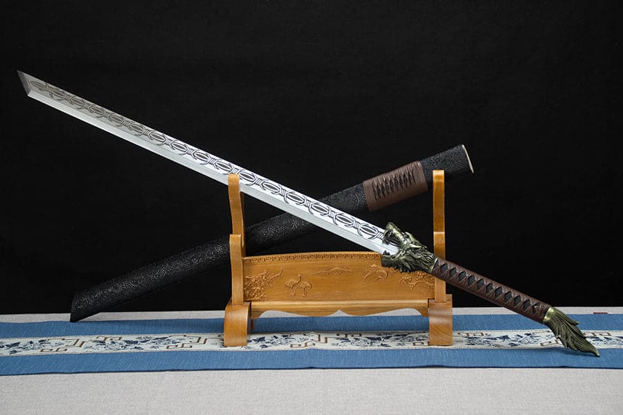 Handmade High Manganese Steel Thorny Dire Wolf Chinese Sword With Black Sheath - Tophatter Daily Deals