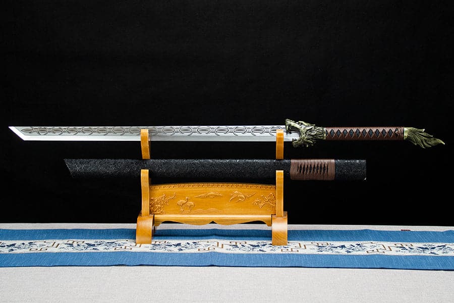 Handmade High Manganese Steel Thorny Dire Wolf Chinese Sword With Black Sheath - Tophatter Daily Deals