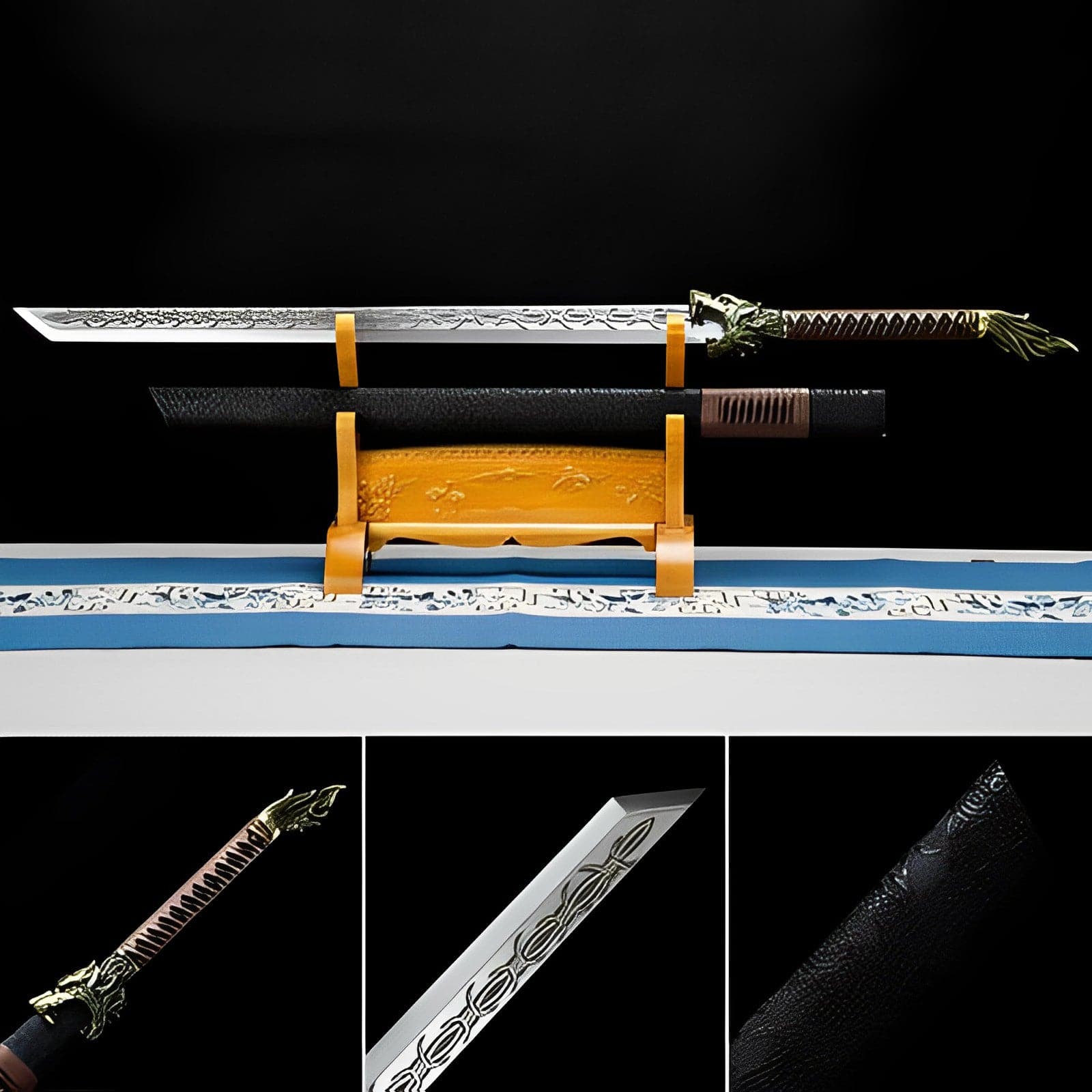 Handmade High Manganese Steel Thorny Dire Wolf Chinese Sword With Black Sheath - Tophatter Daily Deals