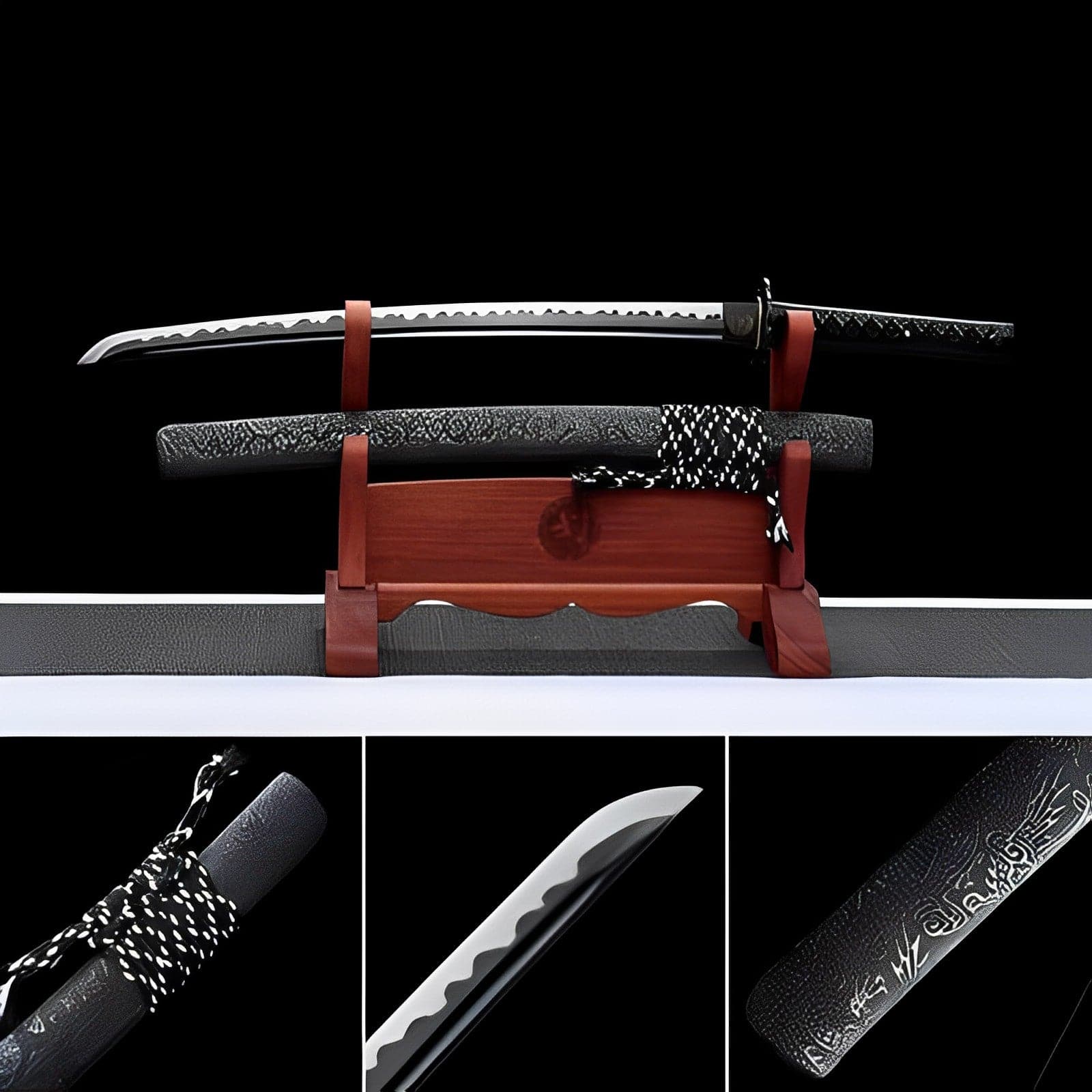 Handmade Japanese Wakizashi Chi Dragon High Manganese Steel Black Blade - Tophatter Daily Deals