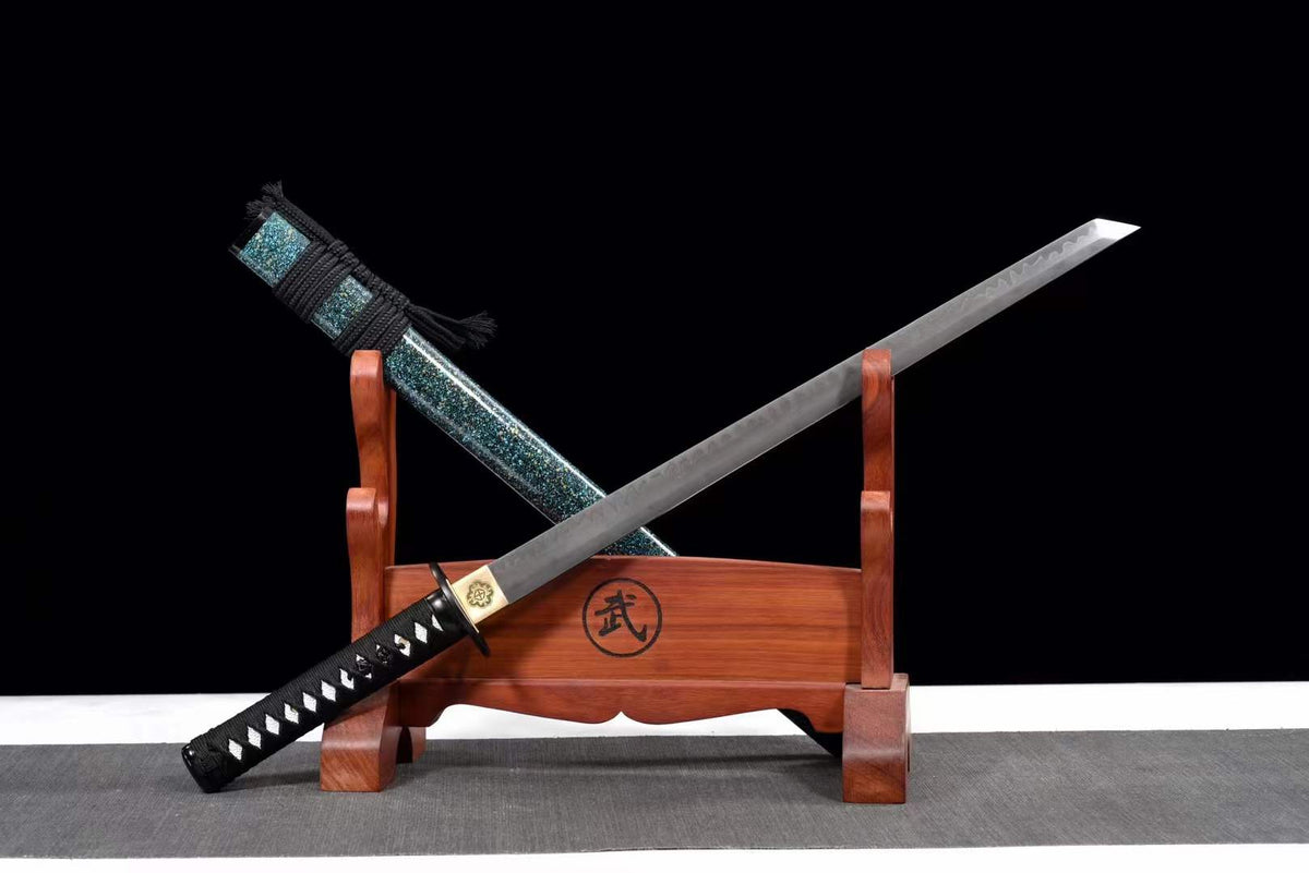 Handmade Japanese Wakizashi Green Steel Shadow T10 burned edge - Tophatter Daily Deals