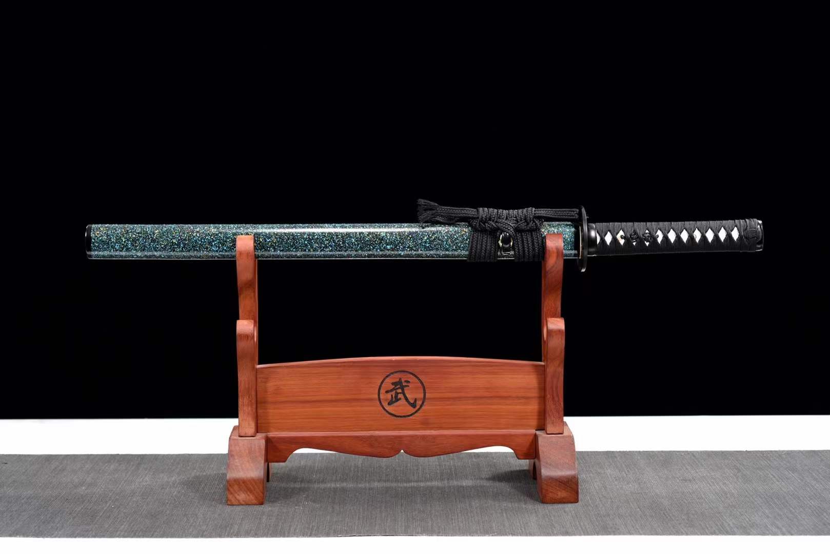 Handmade Japanese Wakizashi Green Steel Shadow T10 burned edge - Tophatter Daily Deals