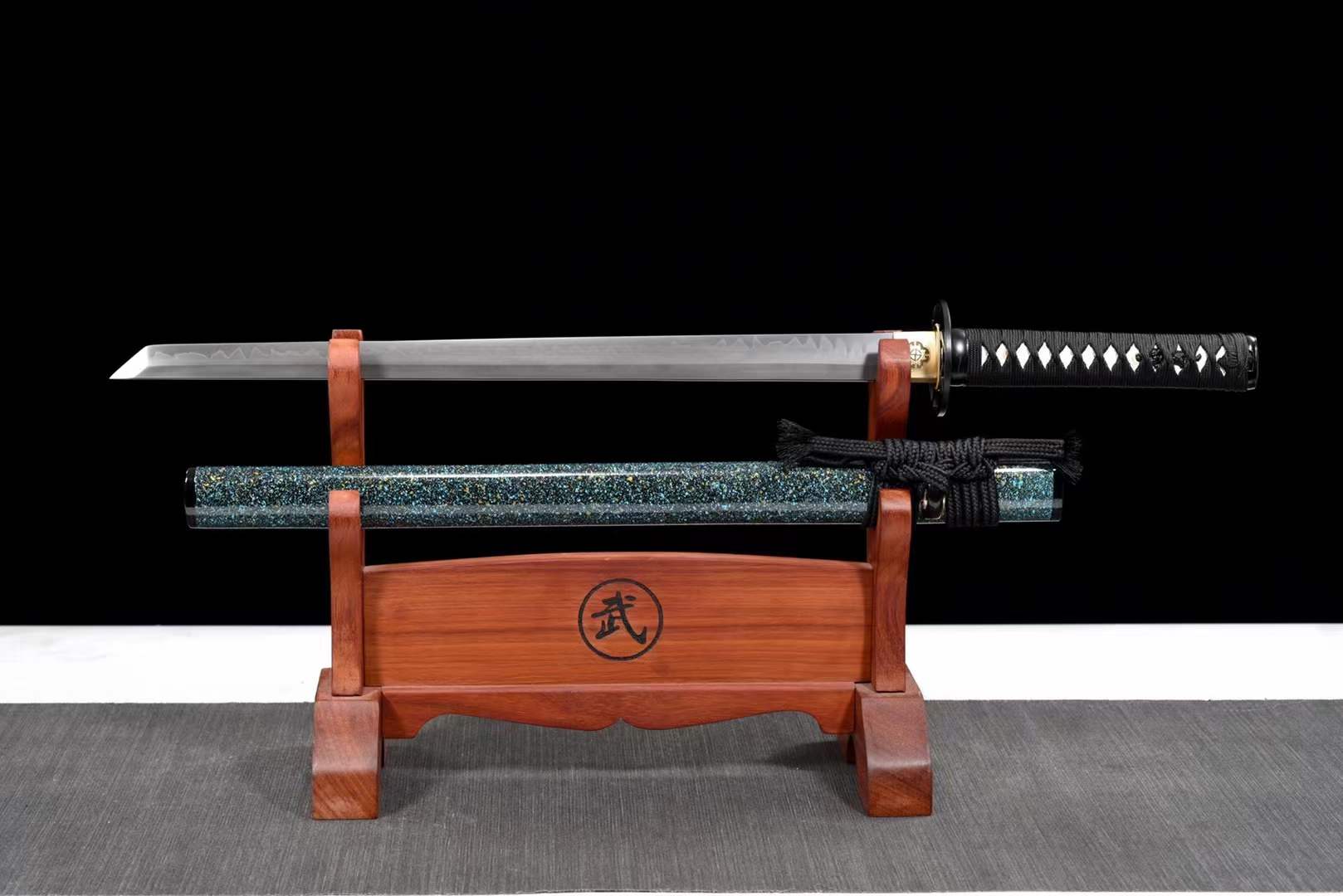 Handmade Japanese Wakizashi Green Steel Shadow T10 burned edge - Tophatter Daily Deals