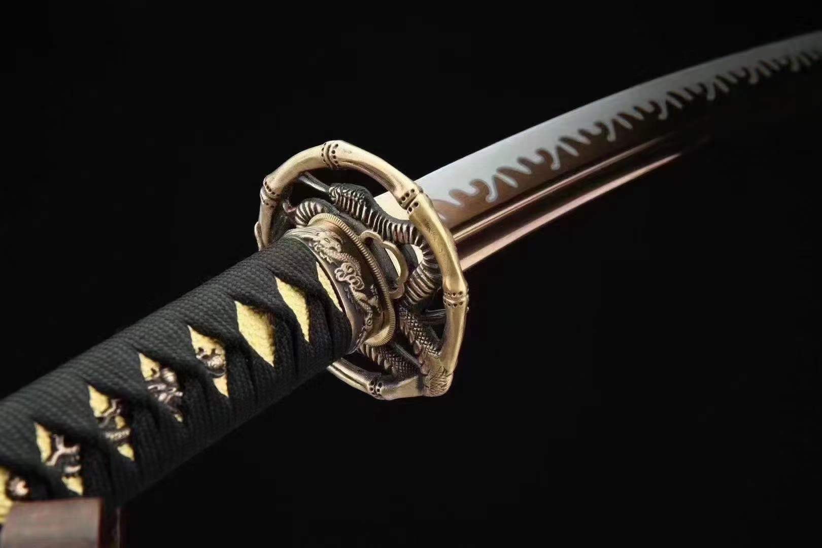 Handmade Japanese Wakizashi Viper Short Sword Baked Gold Blades - Tophatter Daily Deals