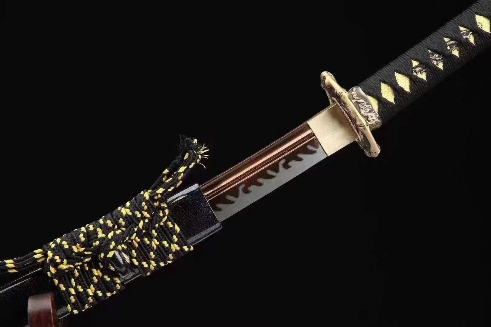 Handmade Japanese Wakizashi Viper Short Sword Baked Gold Blades - Tophatter Daily Deals