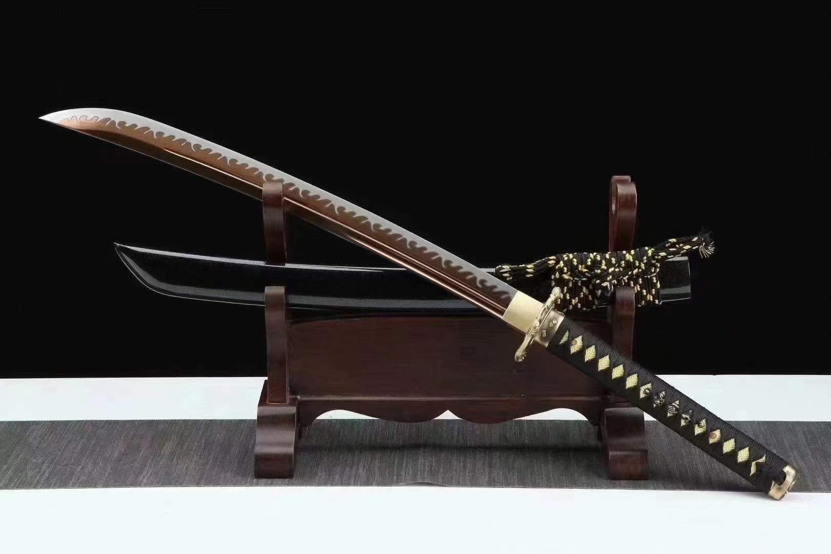 Handmade Japanese Wakizashi Viper Short Sword Baked Gold Blades - Tophatter Daily Deals