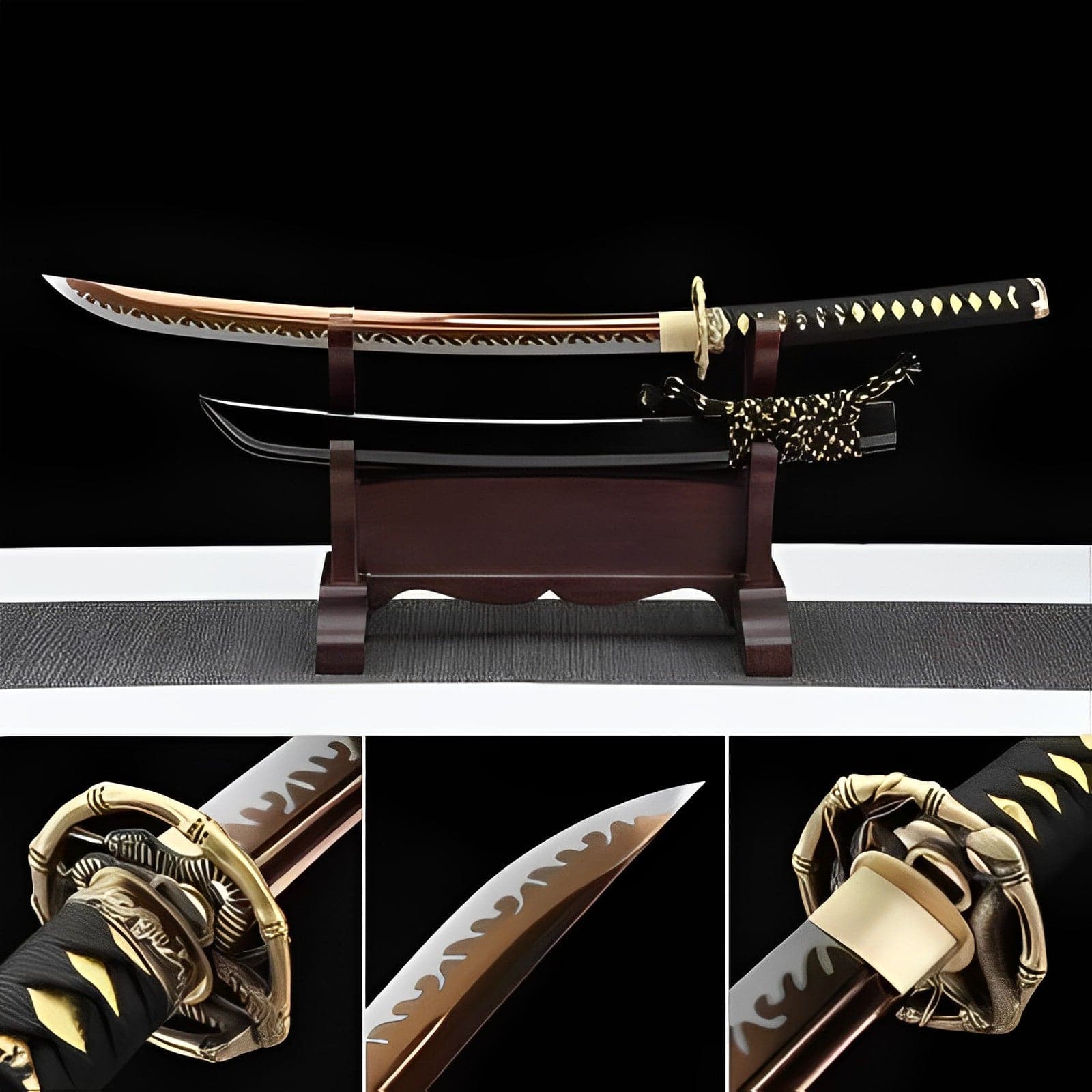 Handmade Japanese Wakizashi Viper Short Sword Baked Gold Blades - Tophatter Daily Deals