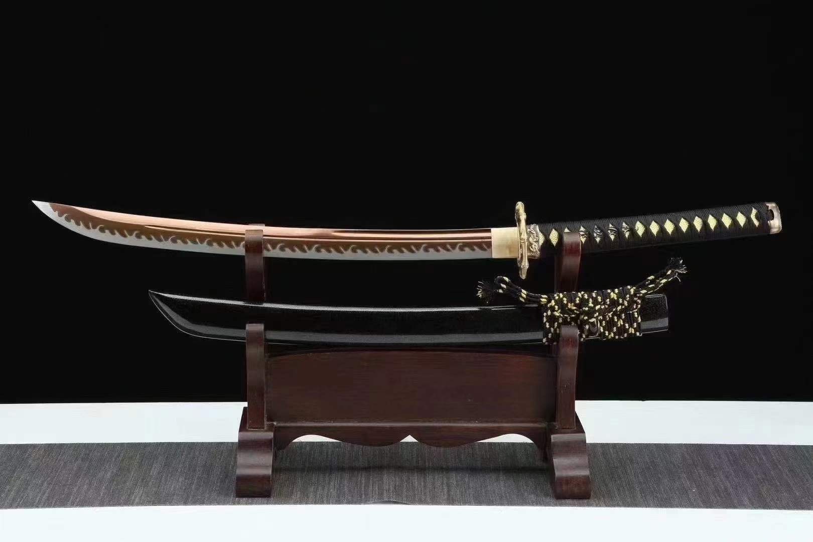 Handmade Japanese Wakizashi Viper Short Sword Baked Gold Blades - Tophatter Daily Deals
