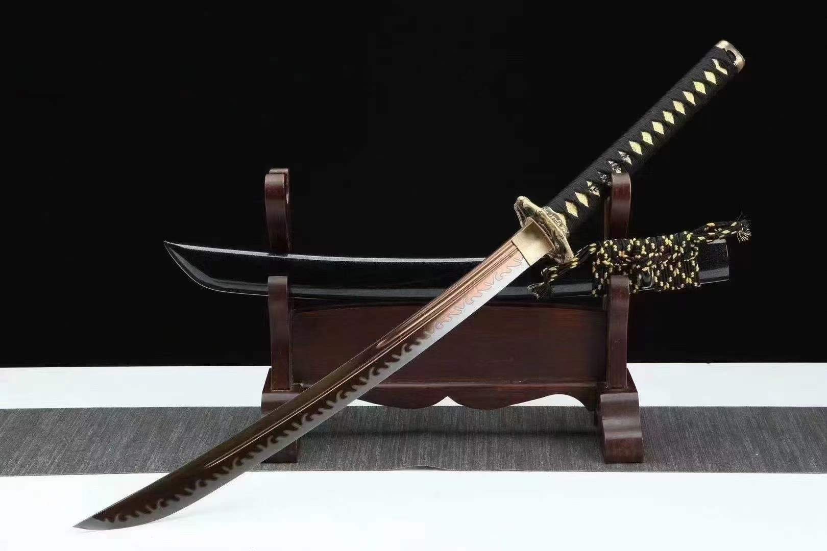 Handmade Japanese Wakizashi Viper Short Sword Baked Gold Blades - Tophatter Daily Deals