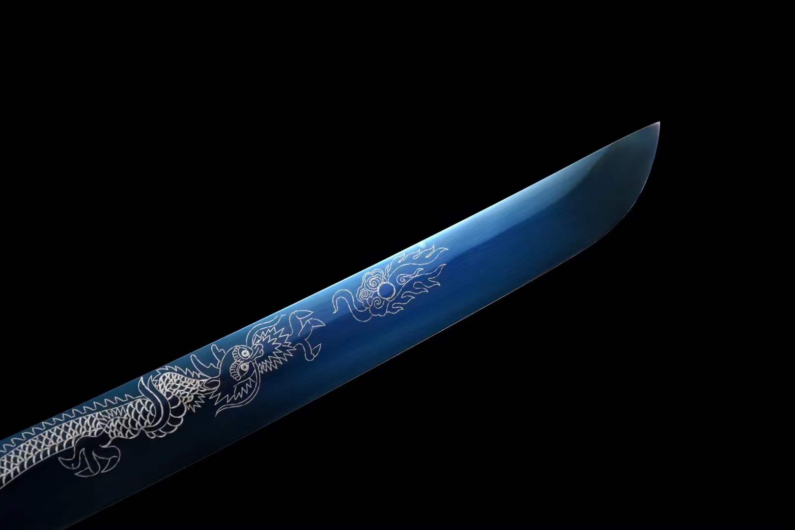 Handmade Japanese Wakizashi White Dragon Chant Short Sword Blue Blade - Tophatter Daily Deals