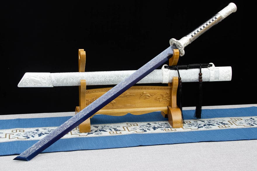 Handmade Kirin High Manganese Steel Chinese Sword With White Scabbard - Tophatter Daily Deals