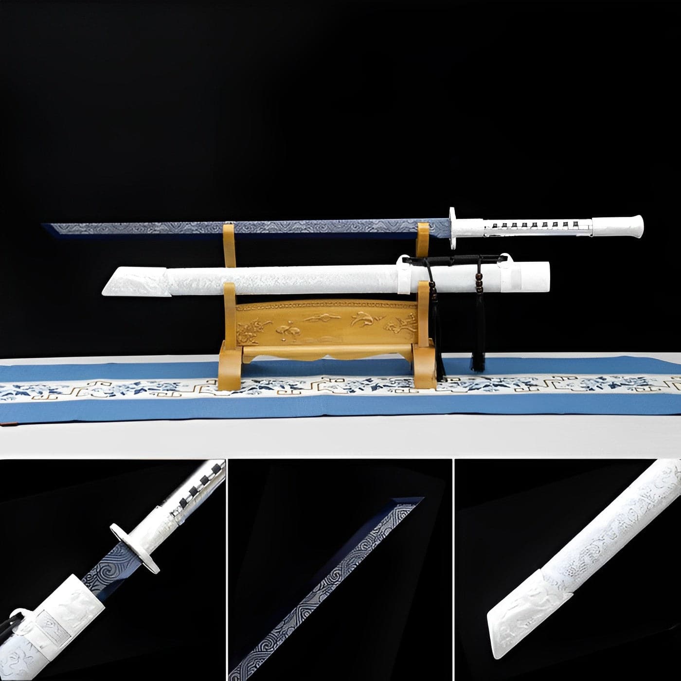 Handmade Kirin High Manganese Steel Chinese Sword With White Scabbard - Tophatter Daily Deals