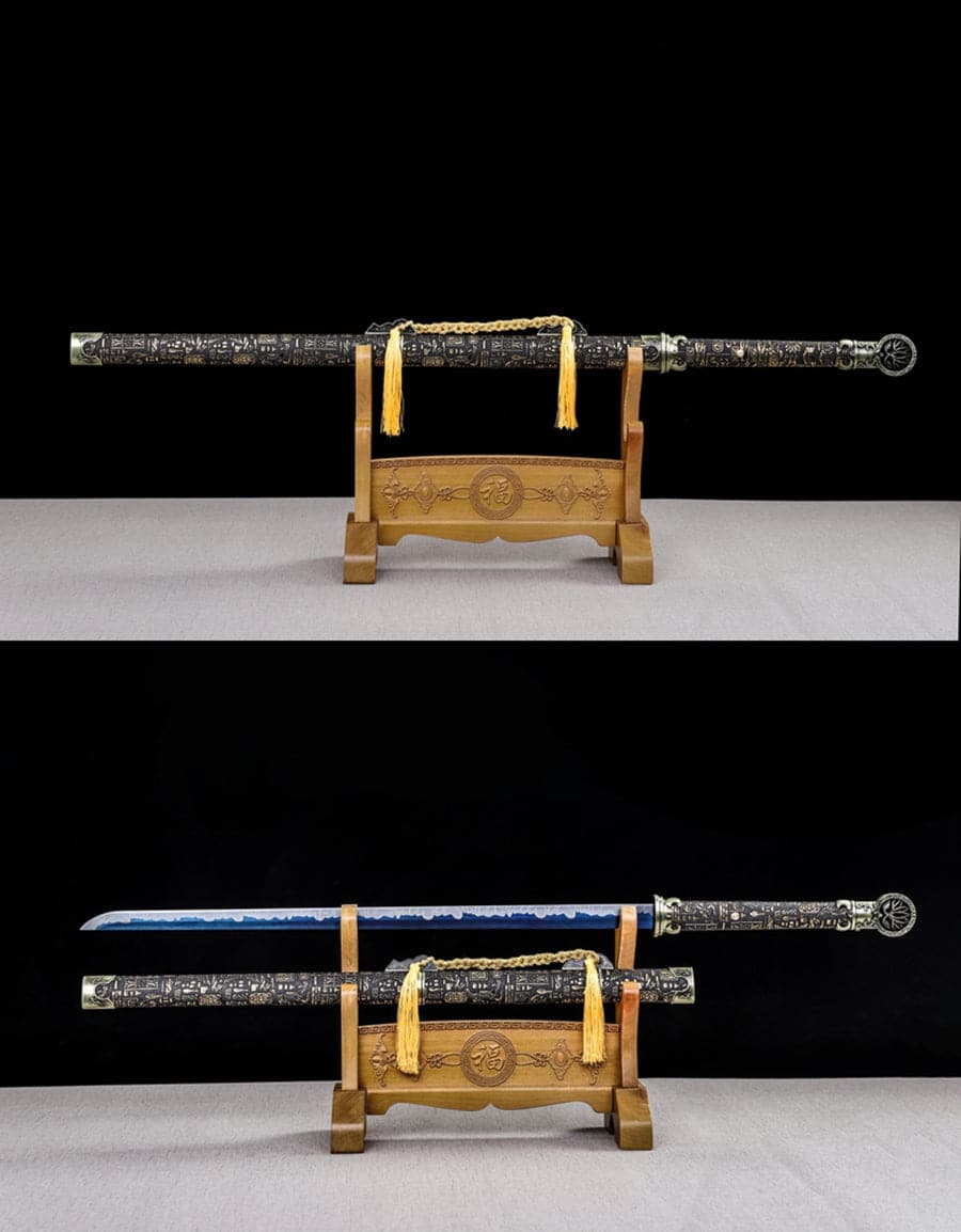 Handmade Pharaoh 65 High Manganese Steel Chinese Sword With Baked Blue Blade - Tophatter Daily Deals