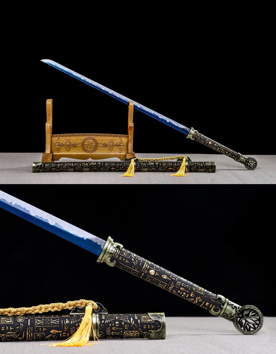 Handmade Pharaoh 65 High Manganese Steel Chinese Sword With Baked Blue Blade - Tophatter Daily Deals