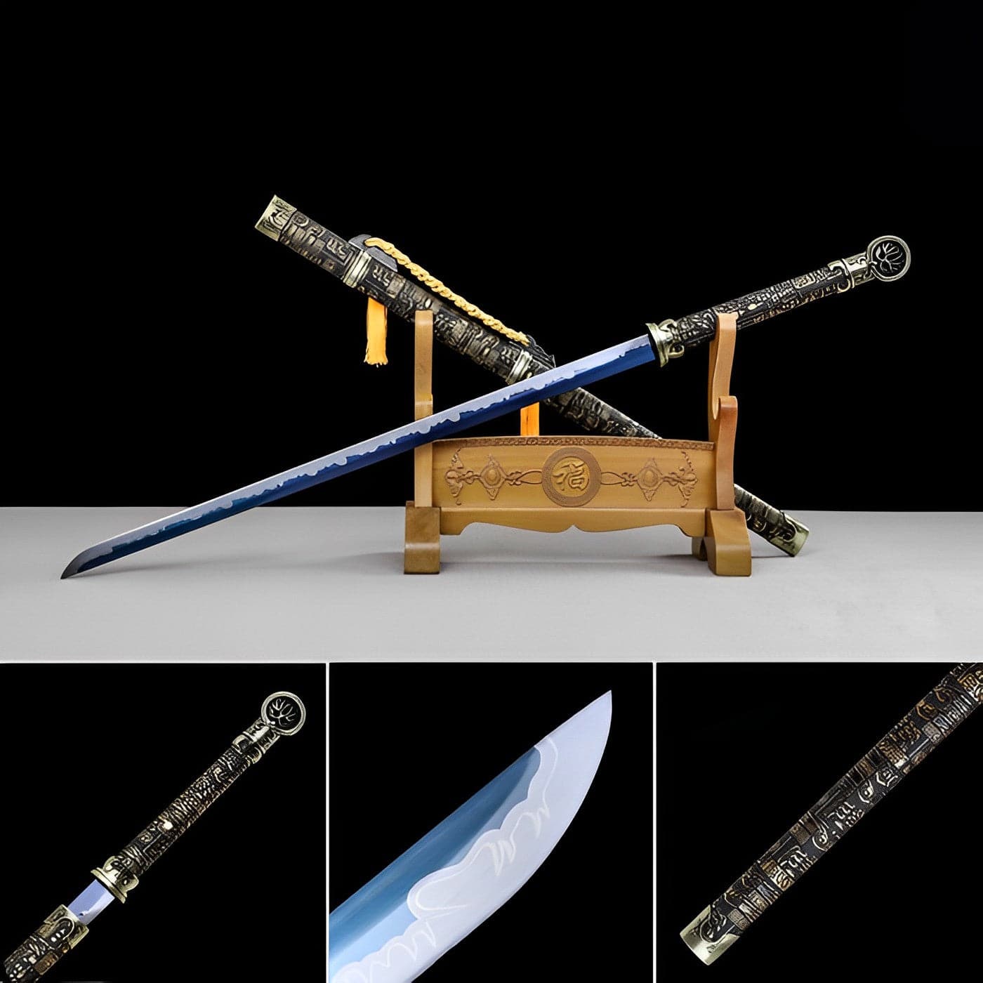 Handmade Pharaoh 65 High Manganese Steel Chinese Sword With Baked Blue Blade - Tophatter Daily Deals