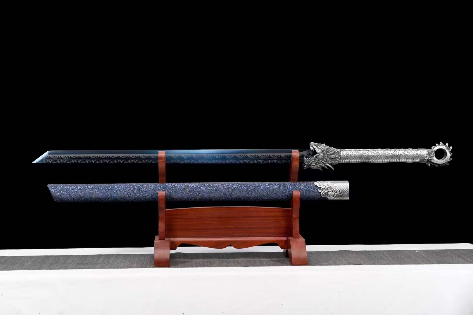 Handmade Pride High Manganese Steel Chinese Sword With Blue Engraving Blade - Tophatter Daily Deals