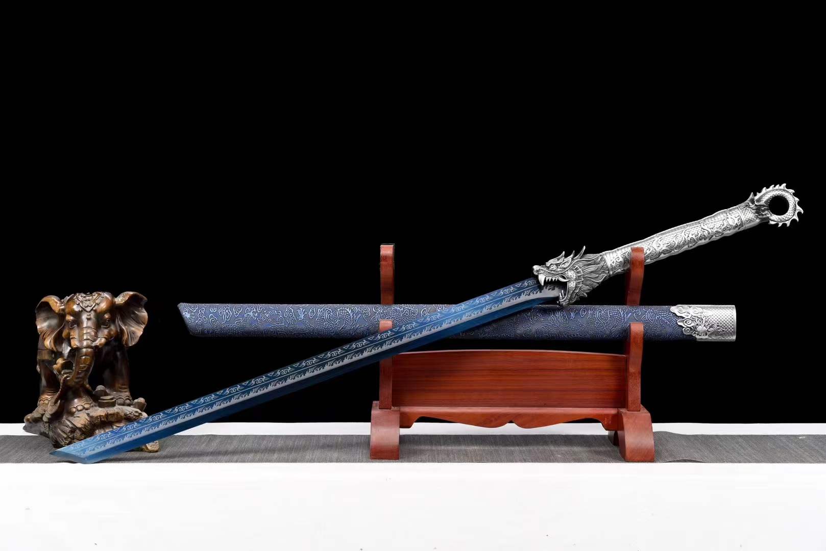 Handmade Pride High Manganese Steel Chinese Sword With Blue Engraving Blade - Tophatter Daily Deals