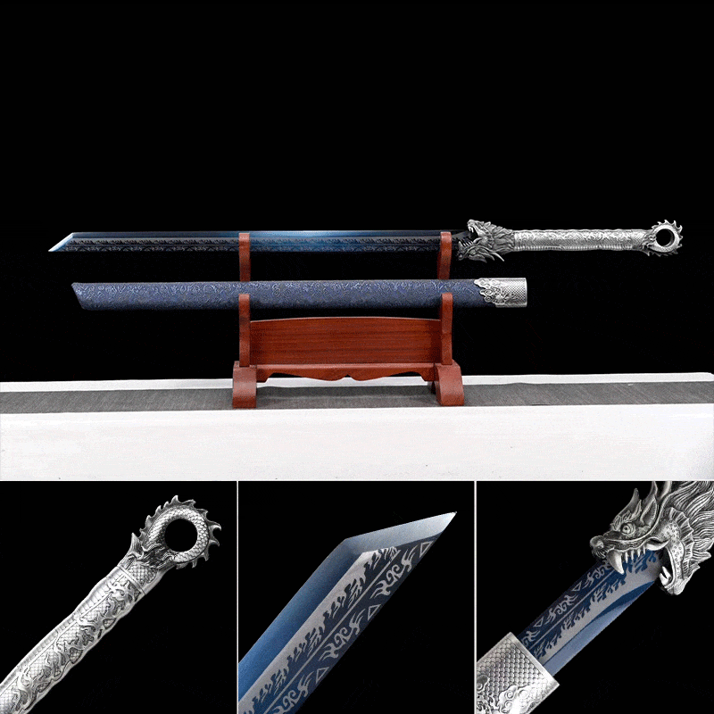 Handmade Pride High Manganese Steel Chinese Sword With Blue Engraving Blade - Tophatter Daily Deals