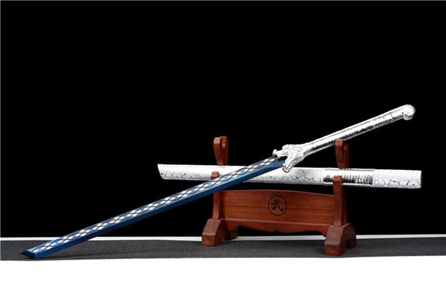 Handmade Silver Dragon High Manganese Steel Chinese Sword With Blue Blade - Tophatter Daily Deals