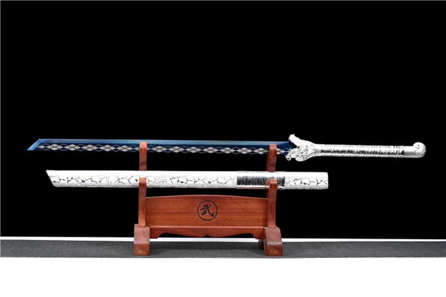 Handmade Silver Dragon High Manganese Steel Chinese Sword With Blue Blade - Tophatter Daily Deals