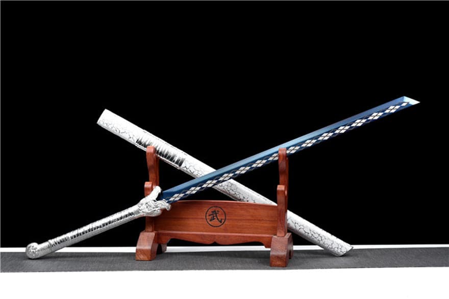 Handmade Silver Dragon High Manganese Steel Chinese Sword With Blue Blade - Tophatter Daily Deals
