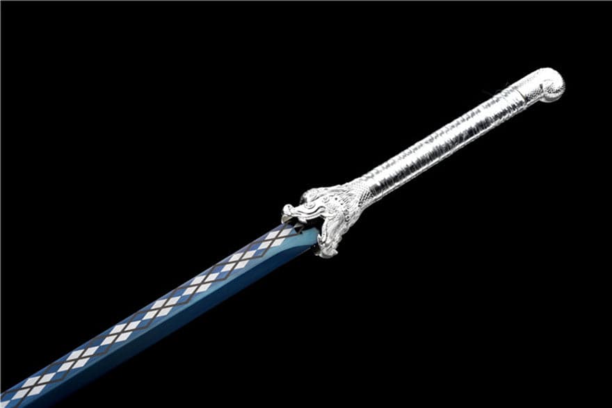 Handmade Silver Dragon High Manganese Steel Chinese Sword With Blue Blade - Tophatter Daily Deals