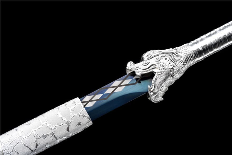 Handmade Silver Dragon High Manganese Steel Chinese Sword With Blue Blade - Tophatter Daily Deals