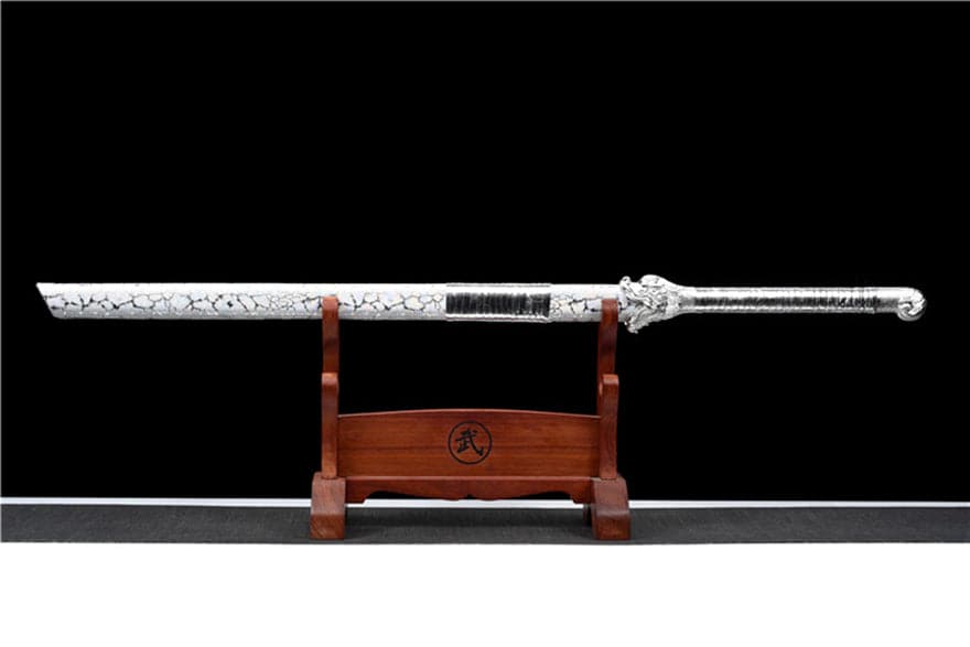 Handmade Silver Dragon High Manganese Steel Chinese Sword With Blue Blade - Tophatter Daily Deals