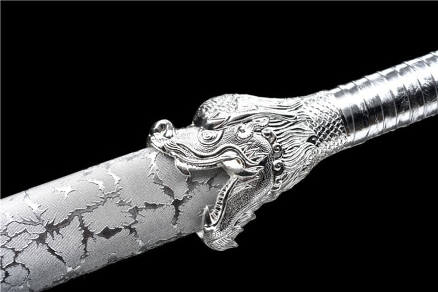 Handmade Silver Dragon High Manganese Steel Chinese Sword With Blue Blade - Tophatter Daily Deals