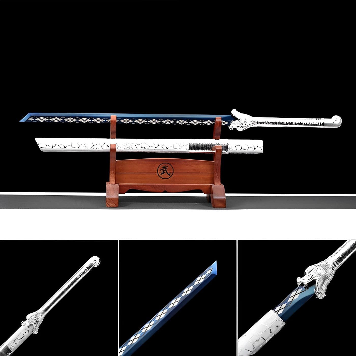 Handmade Silver Dragon High Manganese Steel Chinese Sword With Blue Blade - Tophatter Daily Deals