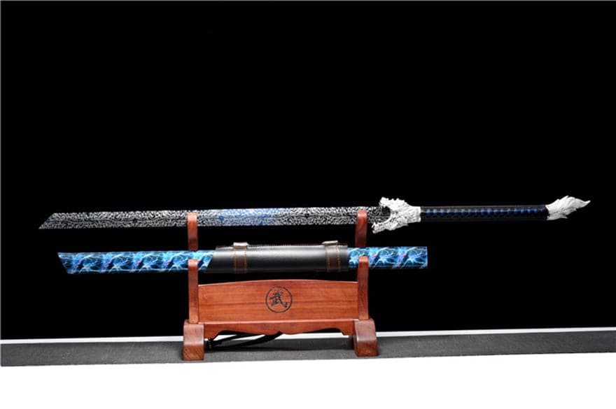 Handmade Silver Moon Wolf King High Manganese Steel Chinese Sword With Baked Blue Blade - Tophatter Daily Deals