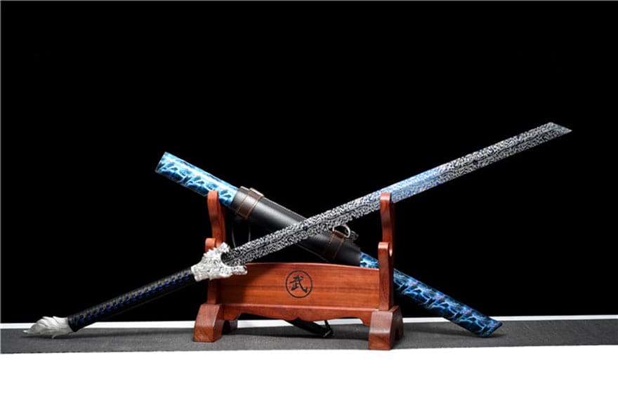 Handmade Silver Moon Wolf King High Manganese Steel Chinese Sword With Baked Blue Blade - Tophatter Daily Deals